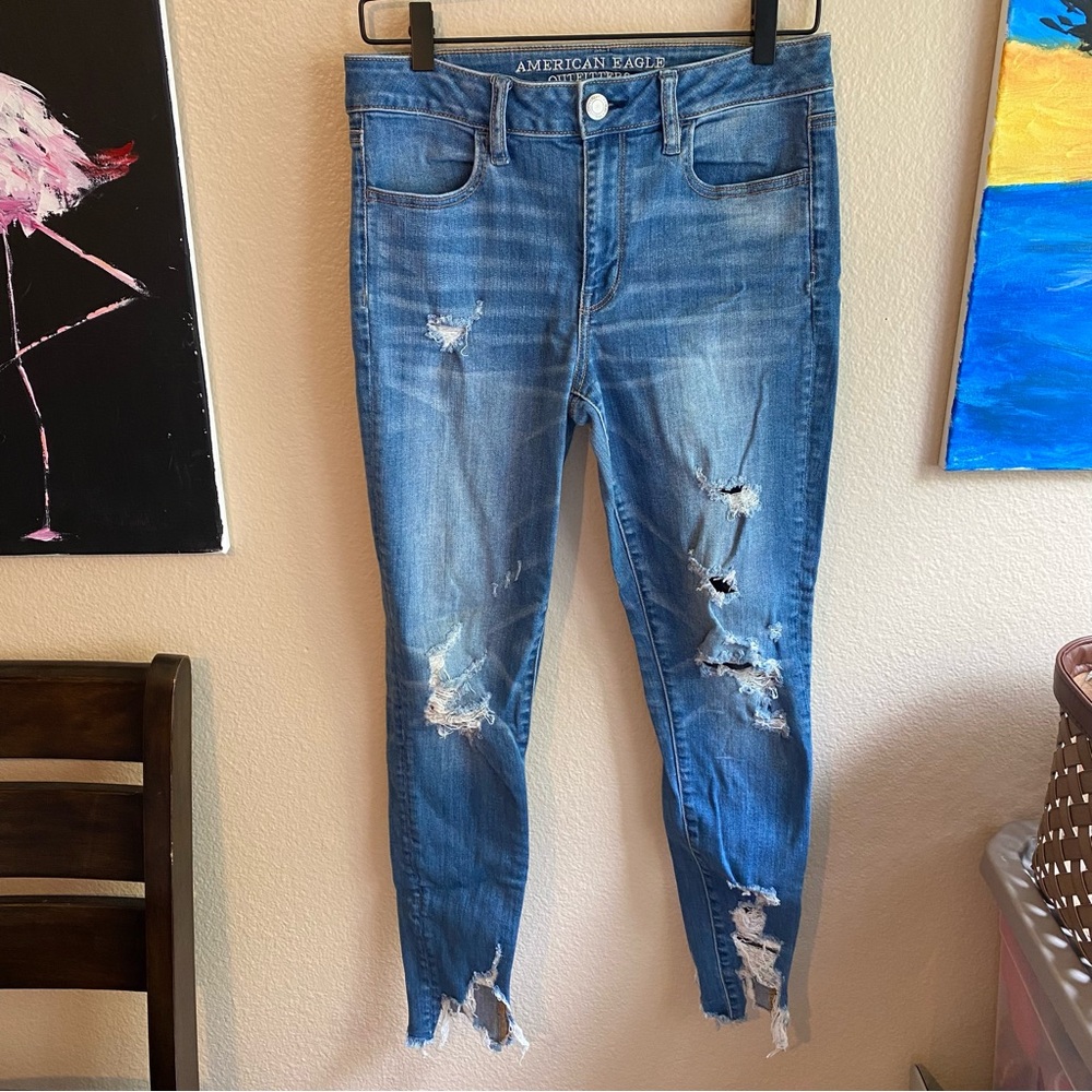 American Eagle Outfitters Blue Ankle Cropped Hi-Rise Super Stretch Jegging Jeans